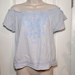 Hollister baby blue embroidered off the shoulder top - size XS